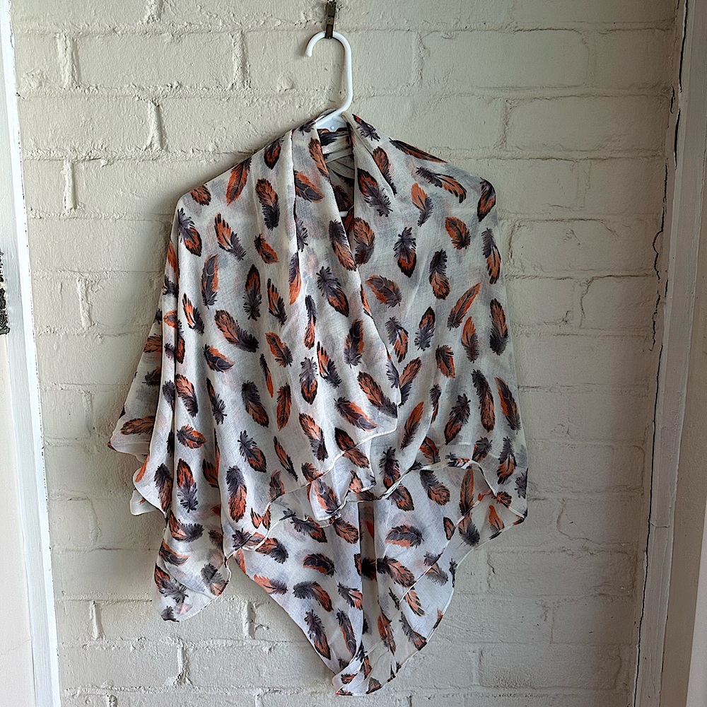 Charlotte Russe cream gray and orange feather boho infinity scarf & wrap